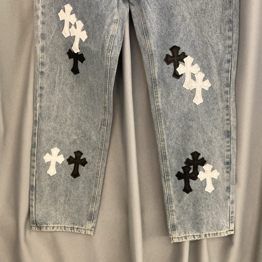 Chrome Hearts Black White Cross Patch Blue Jeans